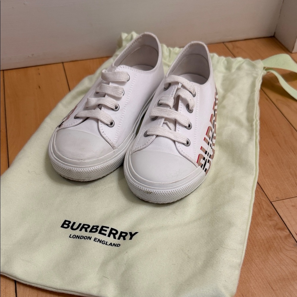 Burberry Kids White Logo Sneakers